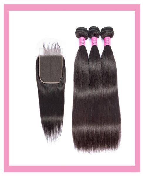 

indian straight human hair wefts 4 pieceslot bundles with 6x6 lace closure natural color 828inch three middle part6633158, Black;brown