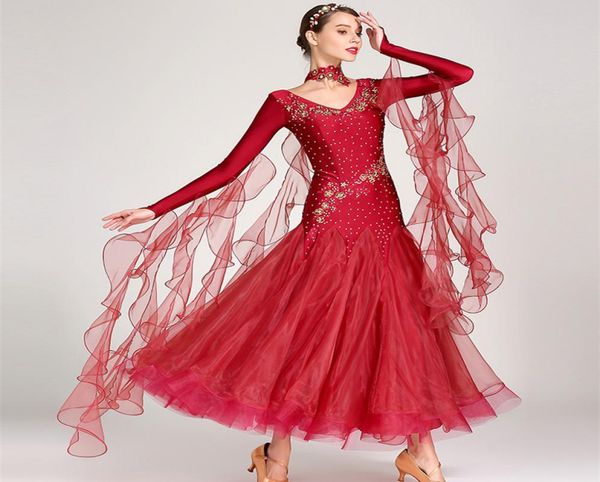 

white ballroom dress long sleeve ballroom waltz dresses foxtrot dance dress standard ballroom dress sequin dancewear7155438, Black;red