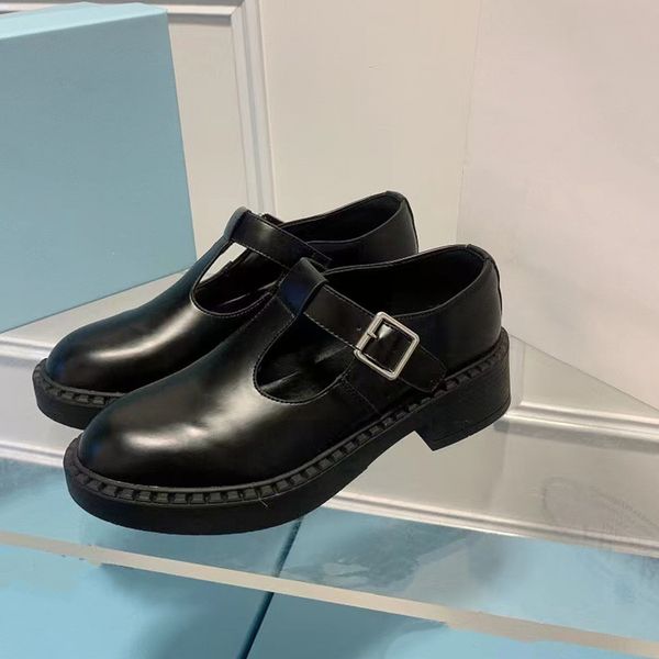 

p loafers women's small leather shoes buckle breathable fashion casual thick sole heightened genuine leather ing, Black