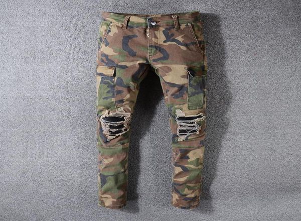 

men039s jeans 2021 streetwear fashion men camouflage military big pocket denim cargo pants slim fit hip hop ripped punk trouser2678753, Blue