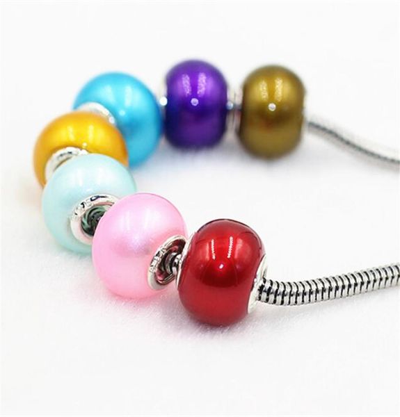 

imitate pearl charm bead 925 silver plated fashion women jewelry european style for bracelet 7 color7158547, Bronze;silver