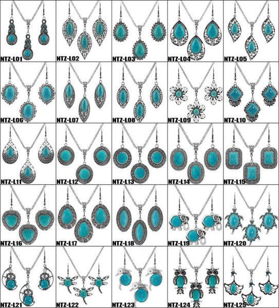 

32 styles turquoise jewelry sets necklace earrings suit drop earrings for women fashion accessories nature stone wedding jewelry4210855, Silver