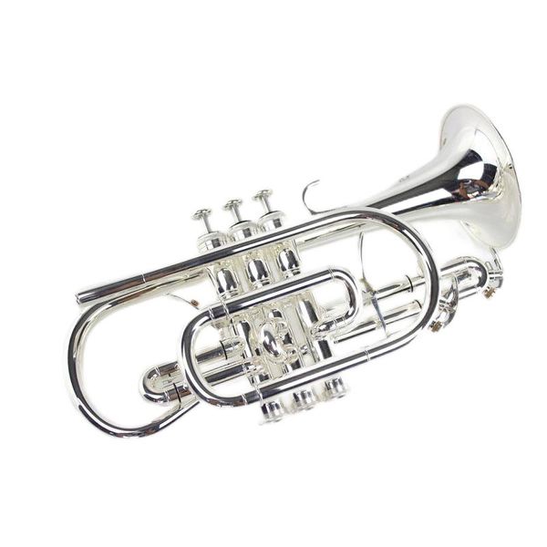 

cornet bb b flat trigger instrument tube silver plated with hard case, mouthpiece, cloth and gloves