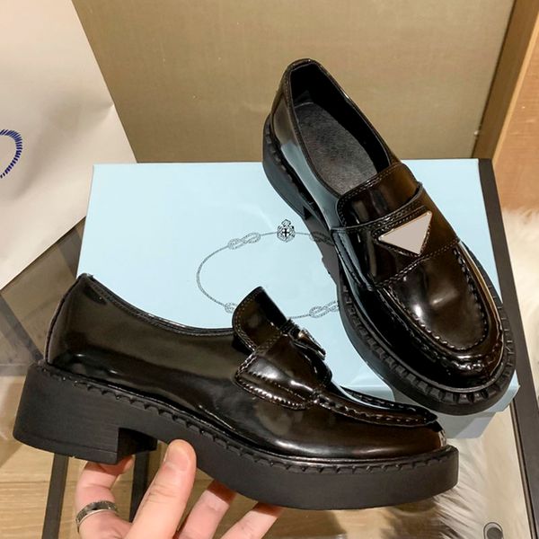 

womens chunky platform heels dress shoes slip on loafers classic retro black leisure shoe round toes with triangular shaped casual shoe ladi