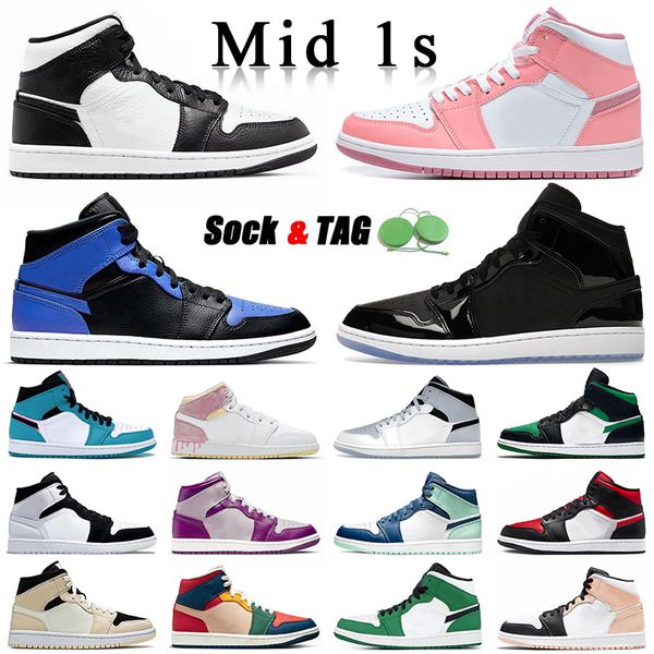 

new pattern jumpman 1 mid basketball shoes valentine's day 2023 1s outdoor trainers split black and white hyper royal mens womens desig