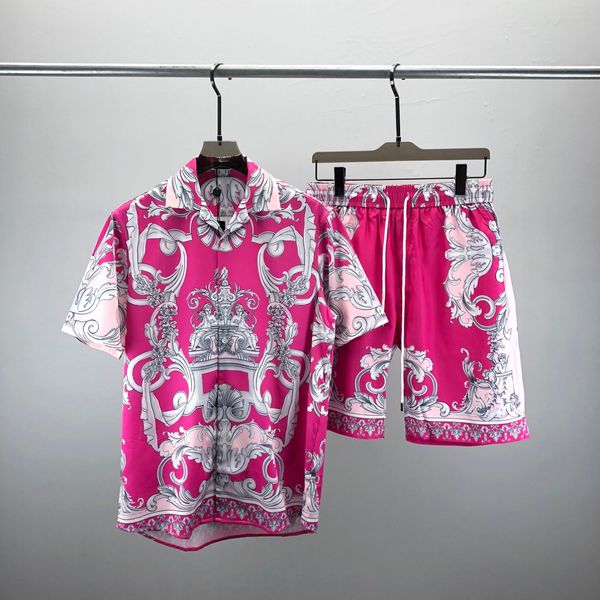 

2 crime summer fashion mens tracksuits hawaii beach pants set designer shirts printing leisure shirt man slim fit the board of directors sho, Gray