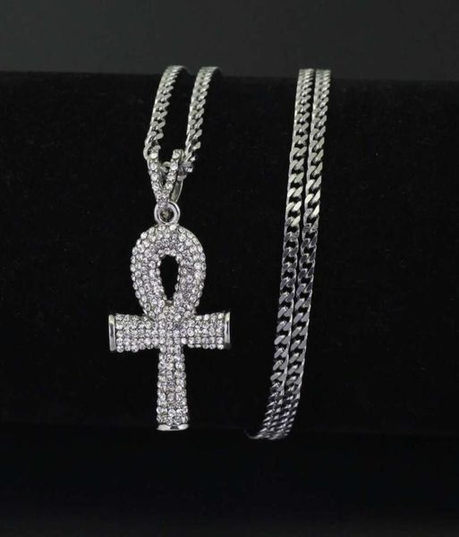 

hip hop anka cross diamonds pendant necklaces for men religious golden silver luxury necklace stainless steel cuban chain christia6096287