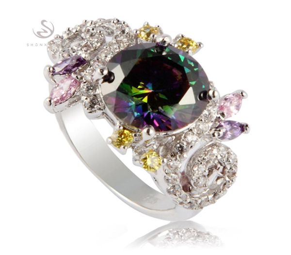 

shunxunze charms first class products wedding rings jewelry accessories for women drop rainbow cubic zirconia rhodium pl9887304, Silver