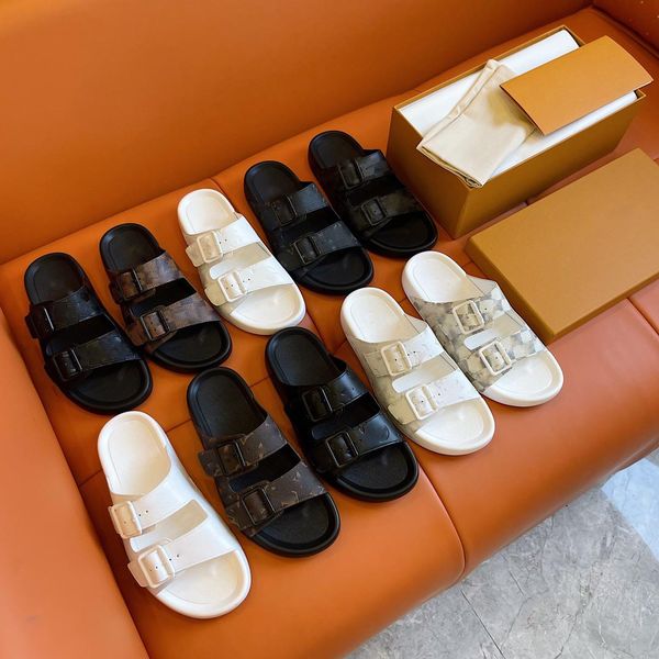 

designer sandals chypre slippers beach classic flat sandals luxury summer lady leather flip flops men slides size 38-46 with box, Black