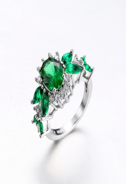 

lovely 925 silver green gemstone simulate diamond ring for girl birthday gift beautiful jewelry promise love size 6789106706413, Slivery;golden