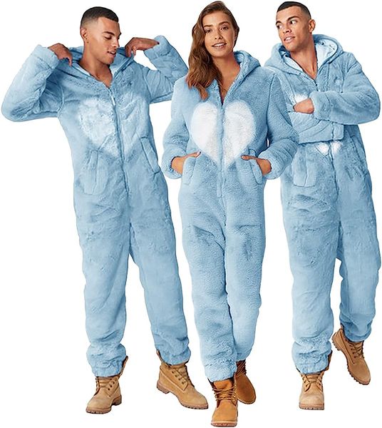 

womens onesie pajamas one piece sherpa loungewear lovers mens fleece hooded christmas jumpsuit