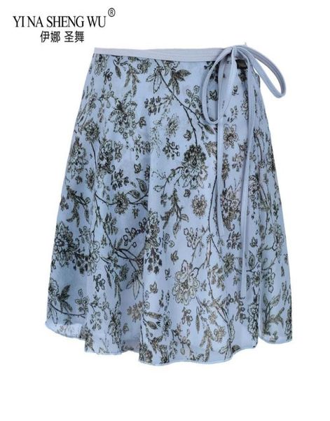 

women ballet dance short skirt chiffon soft flower practice small skirt floral print ballet dancing dress2115745, Black;red