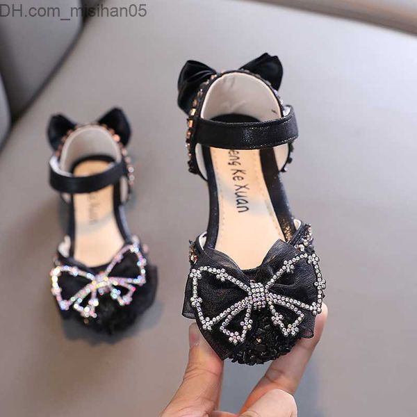 

sandals ainyfu children's cute bow sandals baby rhinestone apartment princess sandals children's flash soft sole dance shoes size, Black;red