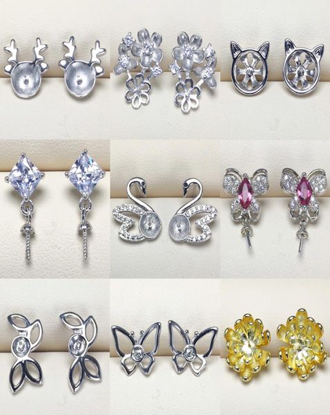 

pearl stud earrings settings s925 silver earrings setting pearl earring for women girl mounting earring blank diy wedding gift 9 p7140097, Slivery;crystal