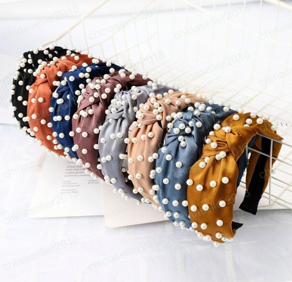 

fashion knot turban headband elastic hairband pearl hair accessories girls no slip stay knotted head band hair band women9780318, Silver