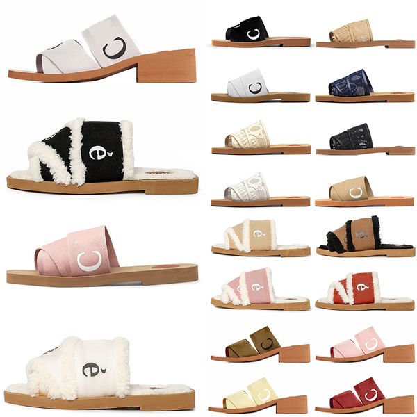 

2023 designer flat slipper shoes fashion women woody sandals designer famous mules flat slides lace lettering fabric canvas slippers summer, Black