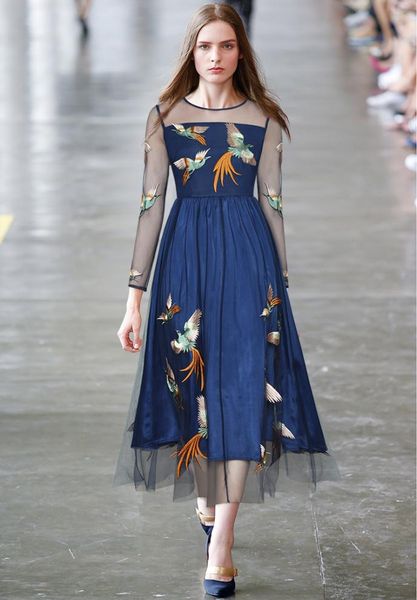 

805 xxxl 2020 autumn a line long sleeve crew neck dress prom fashion flora print panelled brand same style yidianyuan3026638, Black