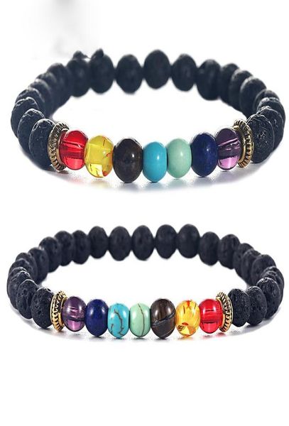

7 chakra natural stone bracelet for women men 6mm black lava volcanic stone yoga bracelet adjust healing reiki prayer balance jewe3670593
