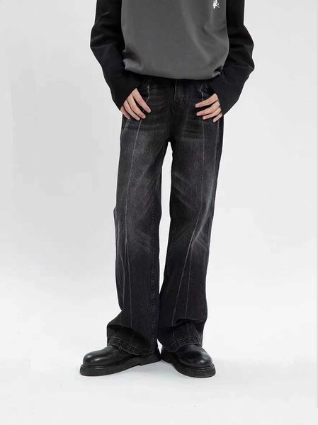 

designer jeans casual simple loose pants men's fashion brand water ground jeans new american micro flared jeans dark street ins cross, Blue