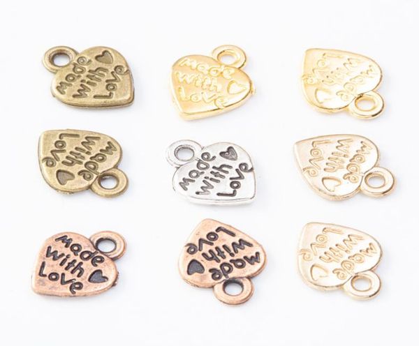 

200pcs 1210mm vintage silver color bronze rose gold made with love heart charms pendants for bracelet earring diy jewelry7335335, Bronze;silver