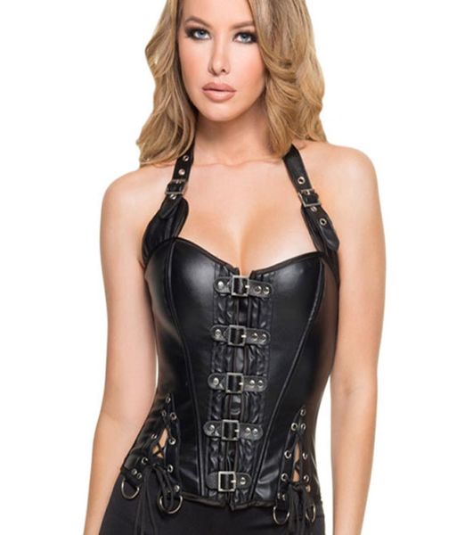 

black brown leather bustier corset woman waist trainer lingerie waist bustier corset women leather zipper front bustier5695871, Black;white