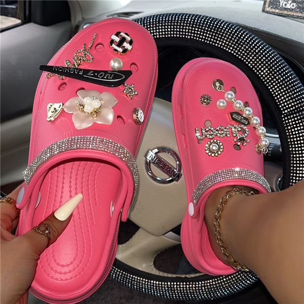 

sandals fashion women's boots hole shoes platform garden sandals pearl water diamond charm cave slider cute cartoon women's shoes, Black