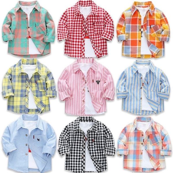 

kids shirts spring autumn long sleeve boys shirt classic plaid lapel with pocket baby boy casual children clothing 230711, White;black