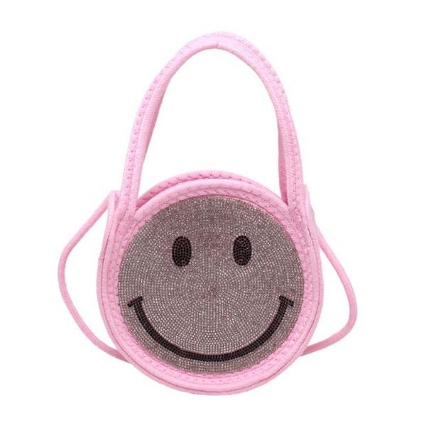 

new fashion personality versatile smiling face shoulder bag vacation women's beach grass woven bag women's handbag straw woven bag