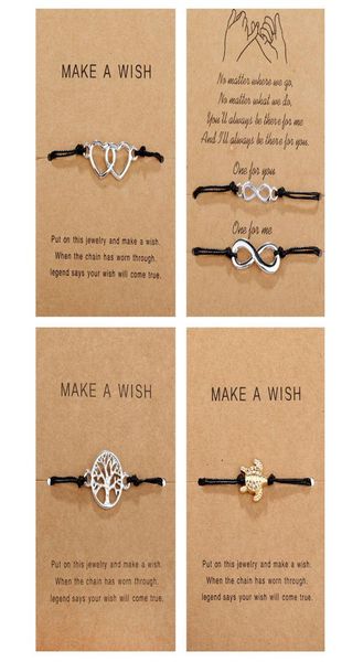 

make a wish paper card adjustable link bracelet turtle elephant tree map flower handmade woven bracelets simple fashion women jewe4066840, Black