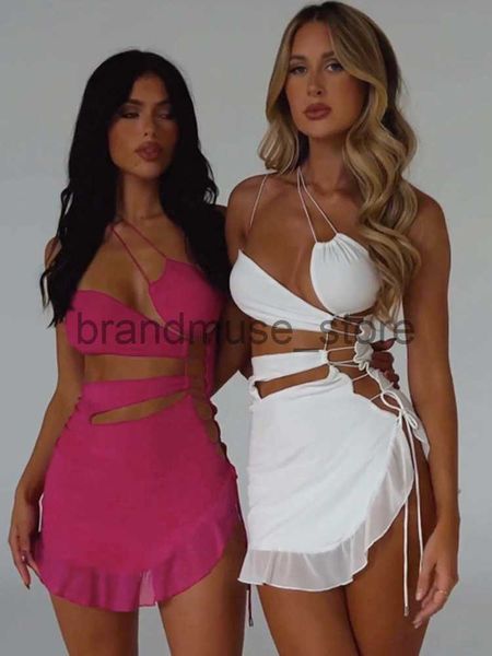 

basic casual dresses temuscola hollow out ruffle mini dress women v neck spaghetti strap backless irregular bodycon white summer dresses fem, Black;gray