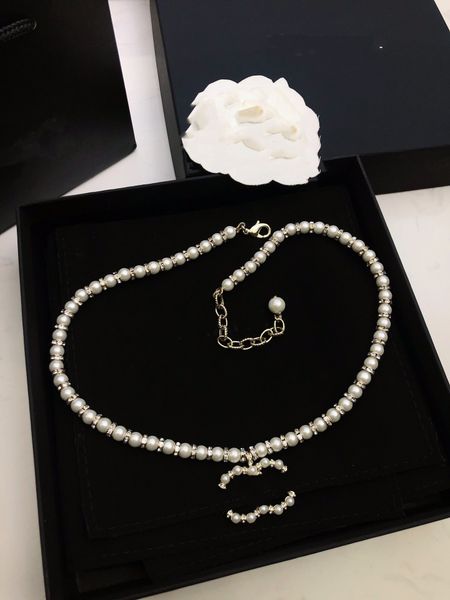 

designer double letter luxury brand pendant necklaces gold crystal pearl sweater necklace women ccity choker jewelr 121656, Silver