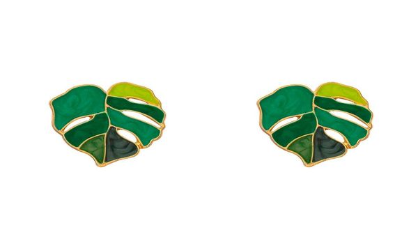 

tropical plant shape green enamel leaf drop earrings monstera leaf pendant earrings for women summer party jewelry gift1775289, Golden;silver