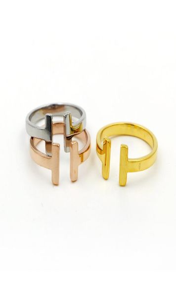 

new arrive 316l stainless steel fashion double t ring jewelry for woman man lover rings 18k goldcolor rose jewelry bijoux no have3984168, Silver