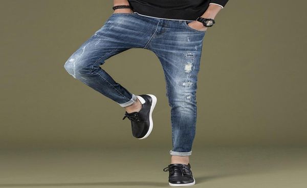 

jeansmen 2018 fashion men pante brand straight slim fit ripped jeans italian designer distressed stretch denim jeans homme2248302, Blue