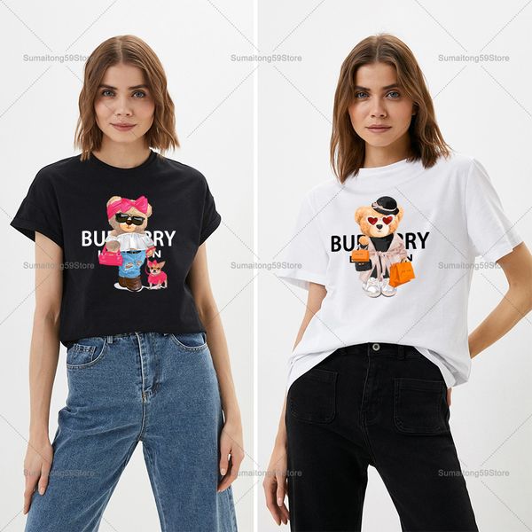 

men's tshirts summer women tshirt cute bear print fashion harajuku round neck casual short sleeve tee tshirt ladies brand clothing 230, White;black