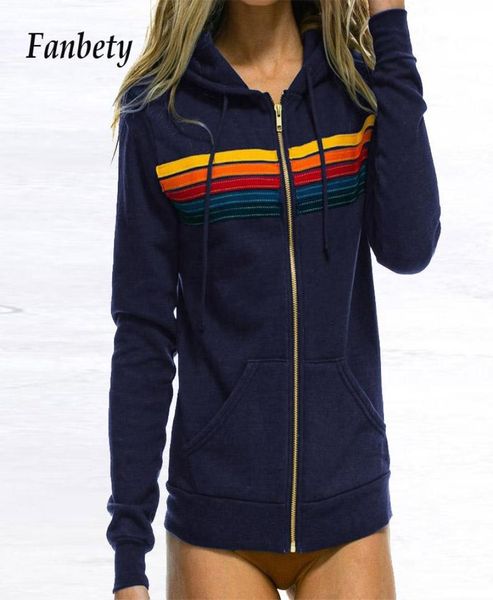 

elegant rainbow striped zipup autumn hoodies casual loose hooded pocket long sleeve women fashion patchwork sweatshirt xxl w6123796, Black