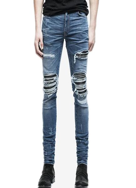 

wholemen039s jeans summer ripped skinny biker jeans destroyed frayed slim fit denim pants pencil pants regular fashion4736785, Blue