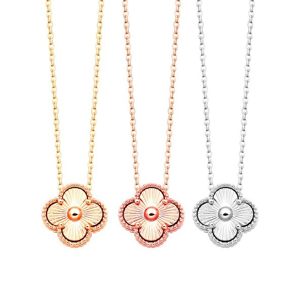 

45cm length luxury original designer girls 15mm flower pendant choke necklace elegant women love 18k rose gold silver logo engrave chain fas