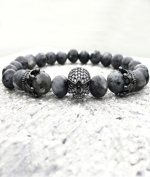 

men skull charm bracelets india labradorite 8mm natural stone light beads european buddha bracelet for men handmade bracelets8965587, Black