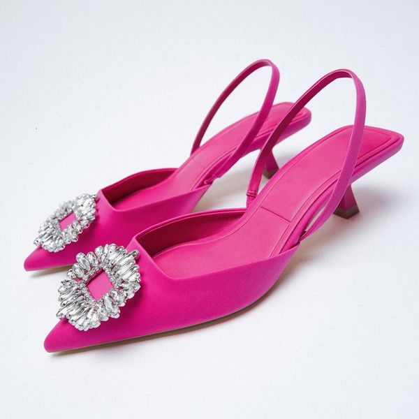 

dress shoes women's shoes pointed toe shallow pink diamond shoes low heel back strappy shoes women 230710, Black