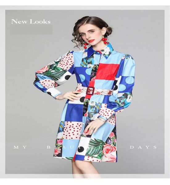 

fashion elegant women039s runway dresses 2021 spring printing dress lapel neck long lantern sleeve a casual wear1330676, Black