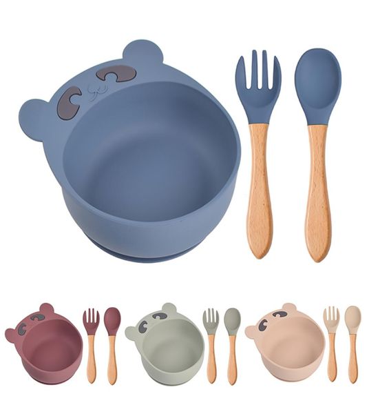 

silicone bowl children039s spoon and fork set baby cartoon bear suction cup antidrop complementary food kids plate dishes zb6q3192655