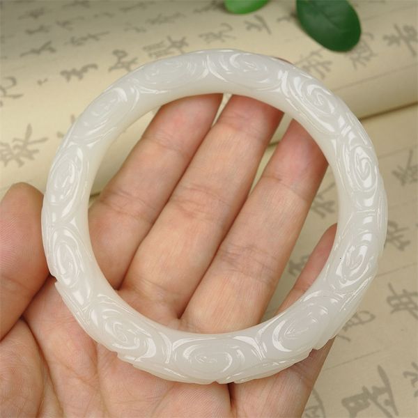 

bangle send certificate natural white jade handcarved exquisite bracelet women men real hetian jades nephrite healing bangles 230710, Black