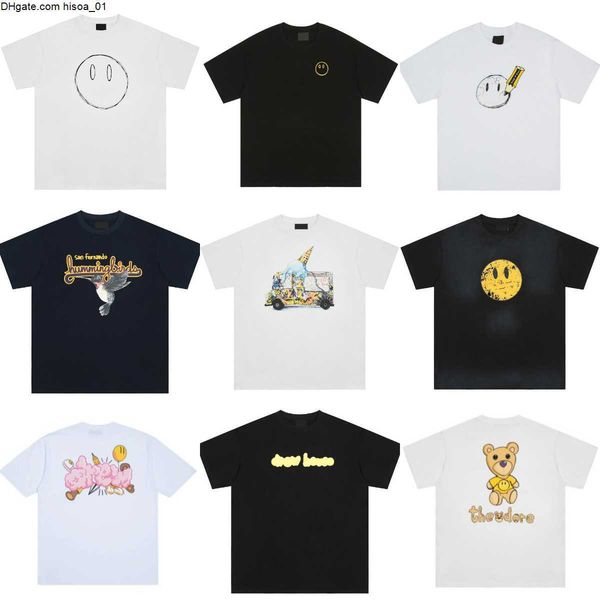 

high drew short quality basic t shirt for men and women couple tees smiley face printing oversize version star short sleeve fashion trendy d, White;black