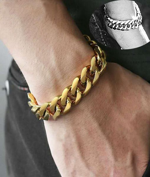 

2020 love stainless steel designer fashion luxury men retro bracelet gifts mens chain curb cuban link rock charm hand bracele4522214, Golden;silver
