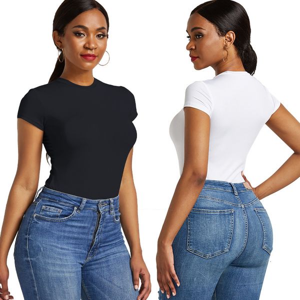 

women's jumpsuits romper bodysuit summer o neck short sleeve skinny casual elastic bodycon body mujer beach ladies jumpsuit 230710, Black;white