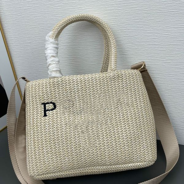

fashion tote bag designer bag womens woven shopping bag p letter straw knitted handbags summer beach vacation shoulder bag striped totes bea