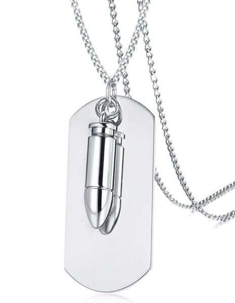 

stainless steel men039s blank dog tag necklace with bullet pendant on chain silver gold black261o1117428