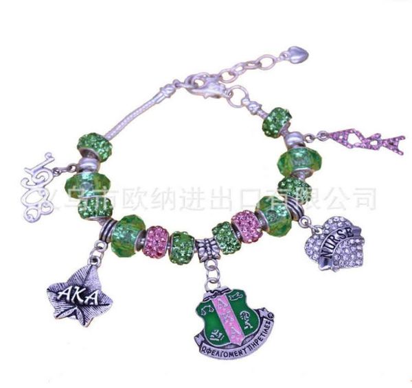

aka pink green gold charms bracelet alpha kap alpha sorority gold jewelry beads bracelet bangle2610994, Golden;silver