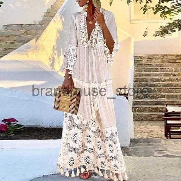 

basic casual dresses rmsfe 2021 ladies spring and summer new bohemian style lace tassel stitching beach resort temperament dress j230711, Black;gray